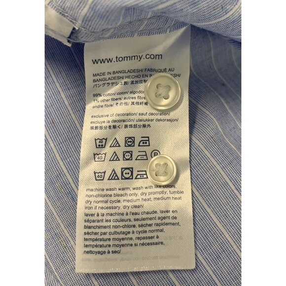 Tommy Hilfiger Shirt Extra Large Blue Stripe Collar Button Short Sleeve Men B71 - Picture 8 of 8